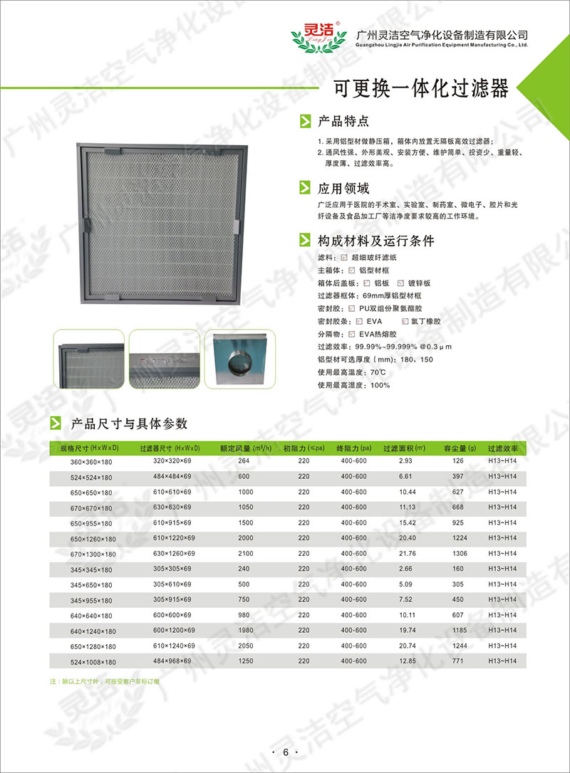 可更換一體化高效過濾器